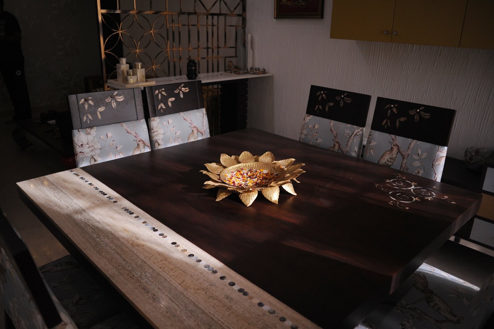 Dining table with mother of pearl inlay