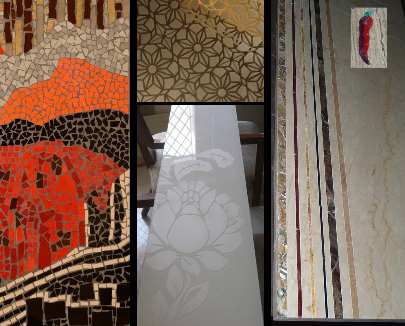 Mother-of-pearl and stone inlay by SpaceTalk Designs, Gurgaon
