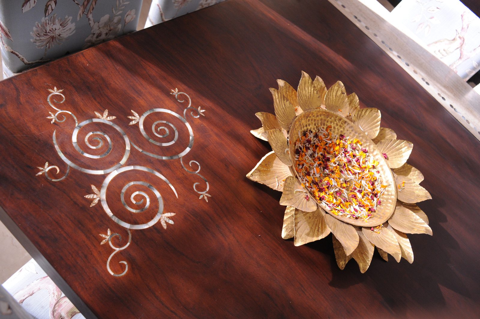 Veneer and brass detail in custom furniture by SpaceTalk Designs, Gurgaon