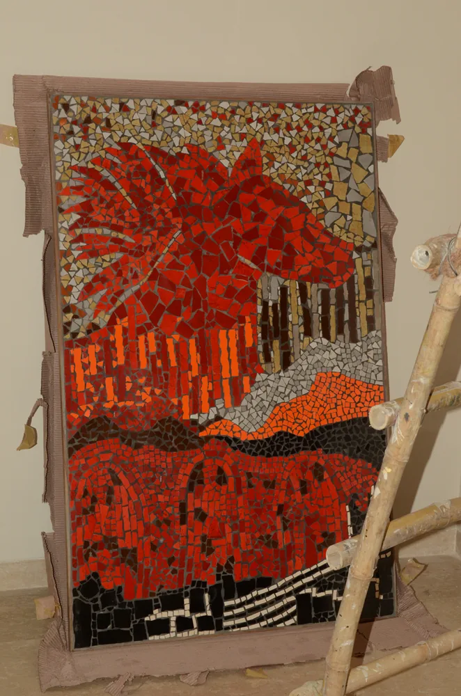 Macro detail of custom horse mosaic tiles at Palm Springs, Gurgaon by SpaceTalk Designs