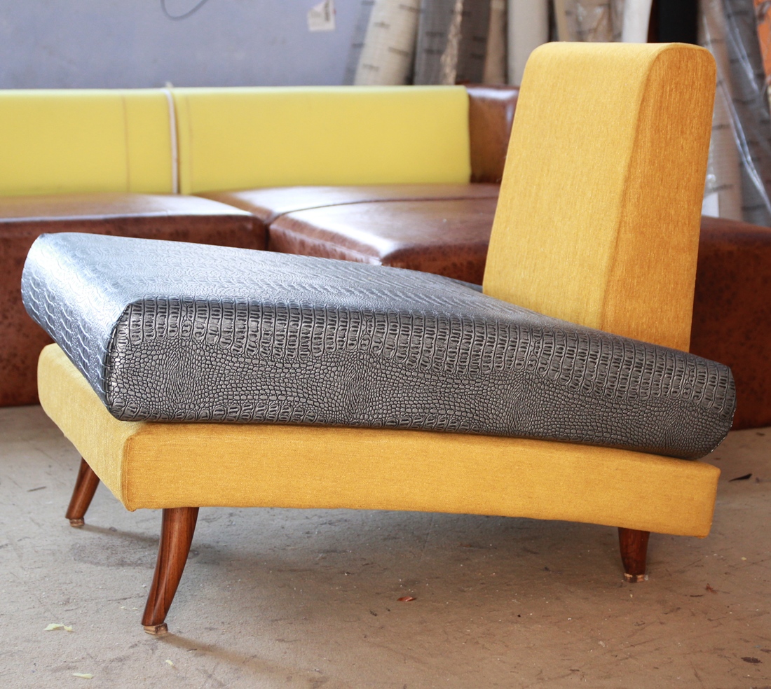 Yellow sloping seat accent chair by SpaceTalk Designs, Gurgaon