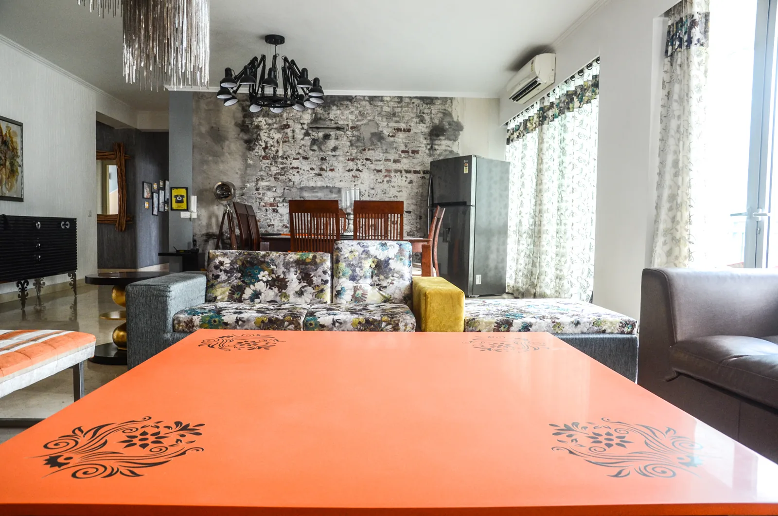 Formal living room with eclectic custom furniture on Golf Course Extension Road, Gurgaon by SpaceTalk Designs